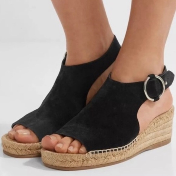 NWT $395 rag & bone | Calla | Suede Wedge Sandals in Black | Size 9.5 - Picture 3 of 11